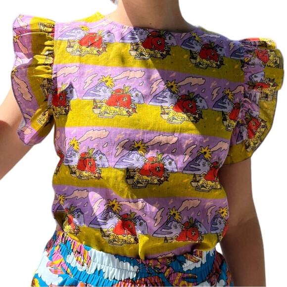 Nooworks The Ruffle 100% Linen Top In Jammin Size 2X - Picture 2 of 11